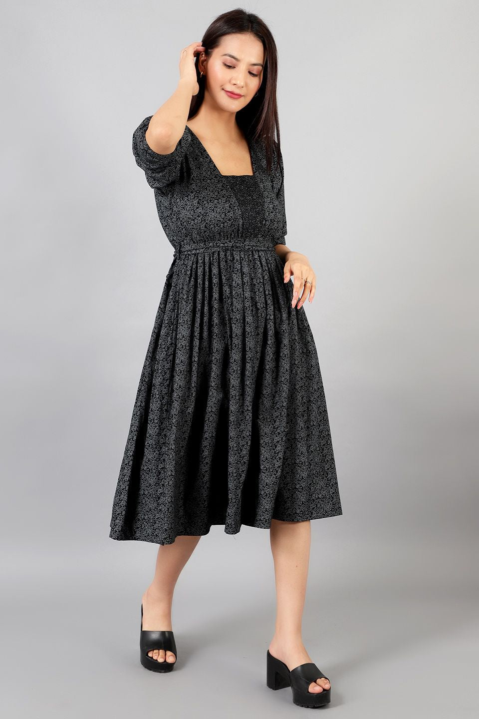 Cotton Midi Black Dress