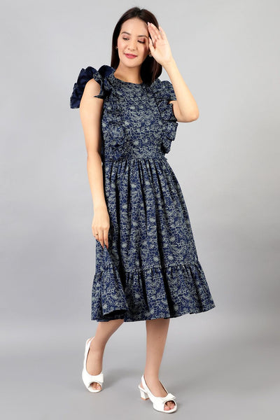 Robe mi-longue en coton bleu