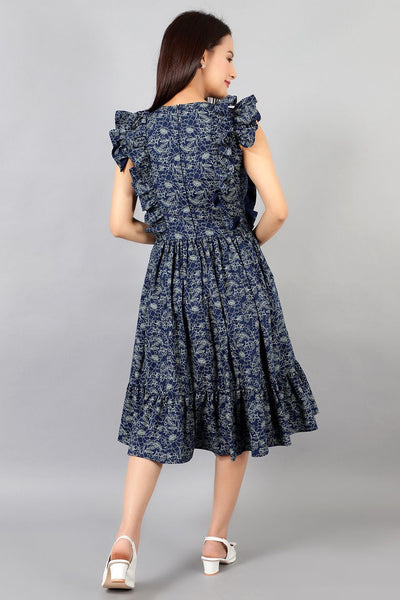 Robe mi-longue en coton bleu