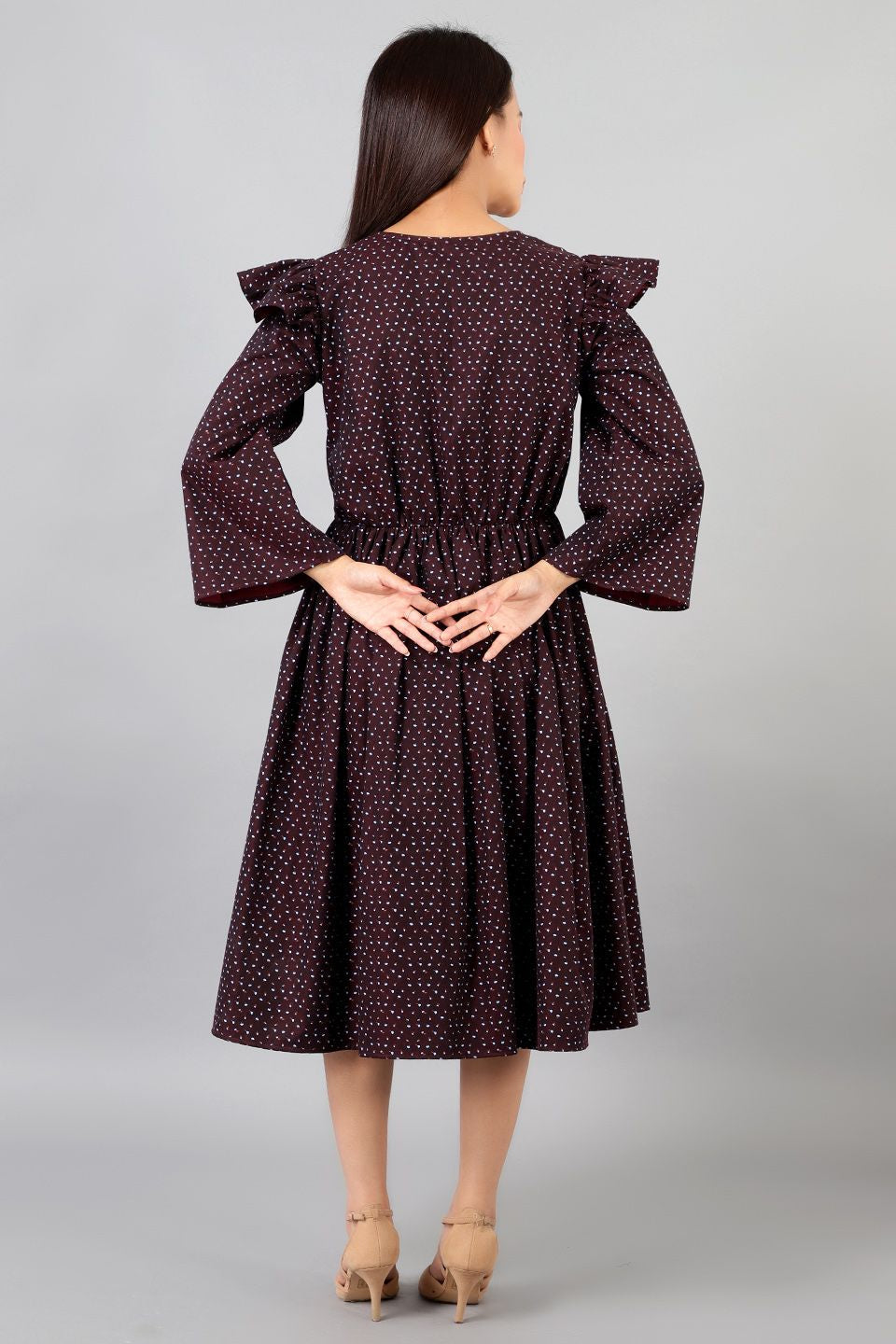 Robe mi-longue en coton marron