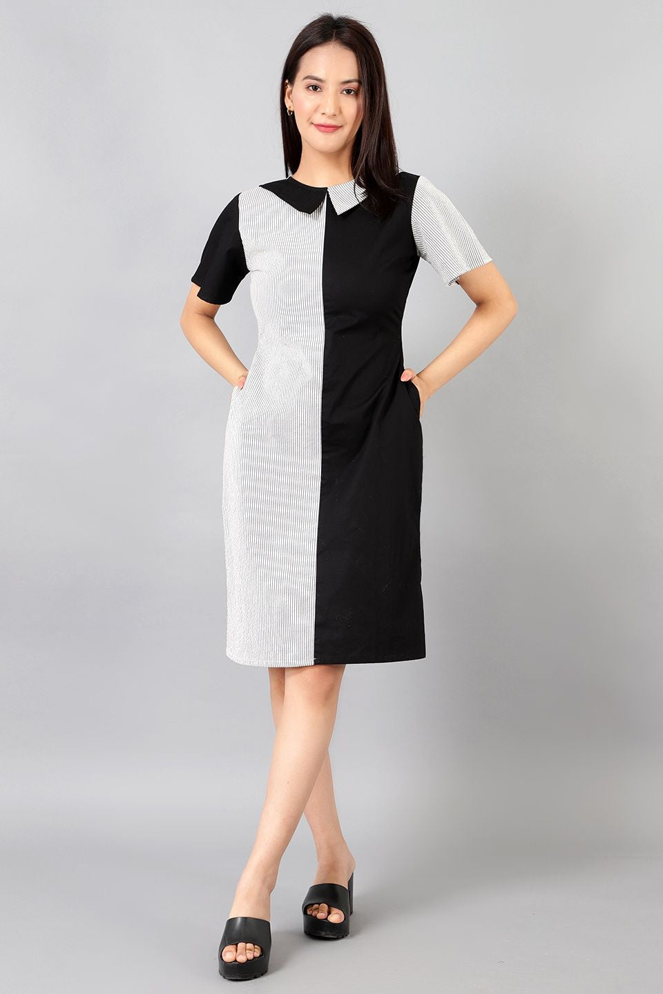 Cotton Midi schwarzes Kleid