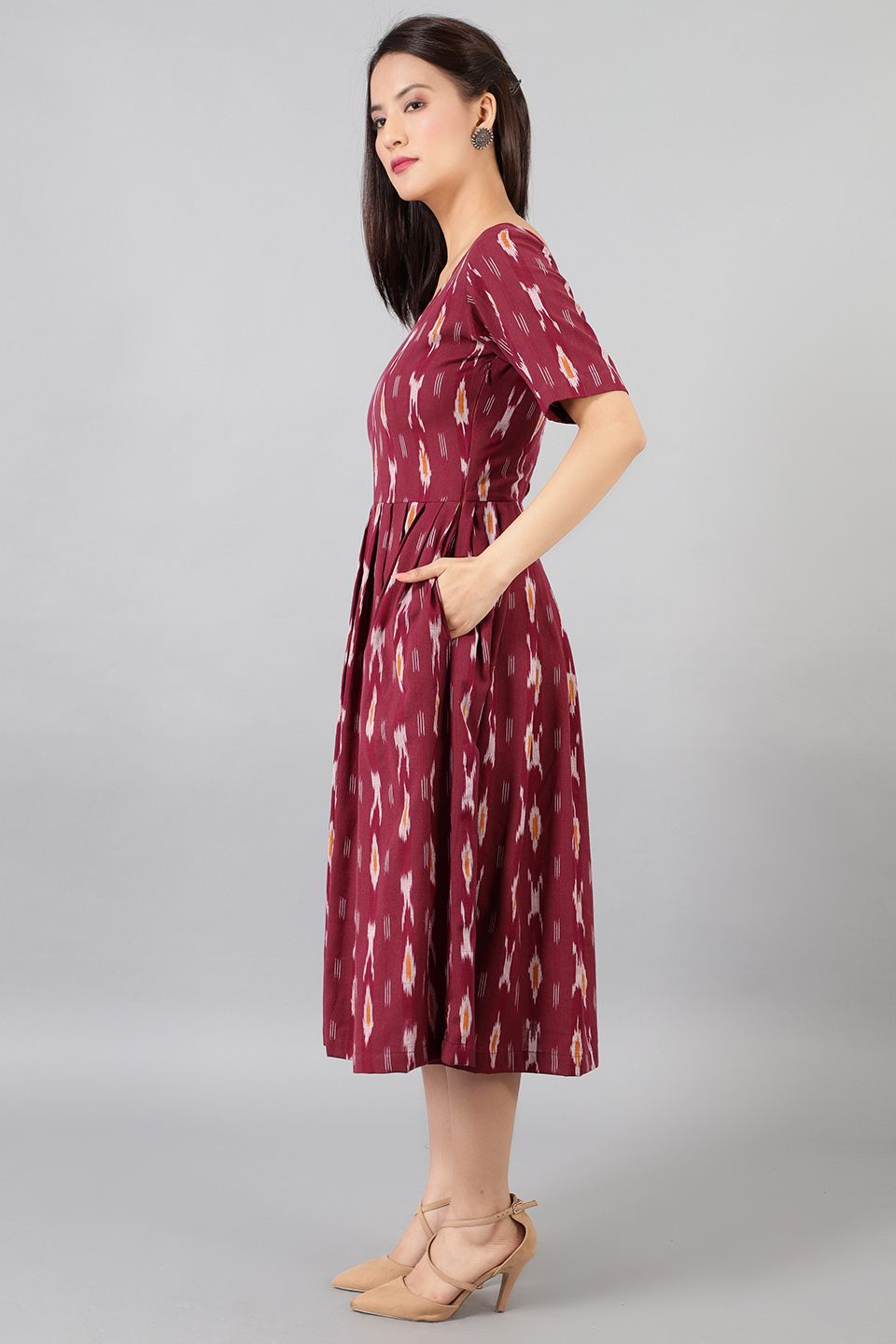 Ikat Midi Red Kleid