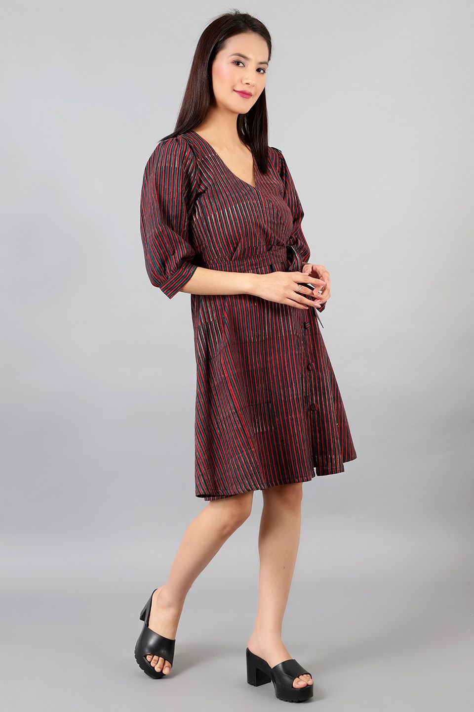 Bagru Cotton Midi Red Dress