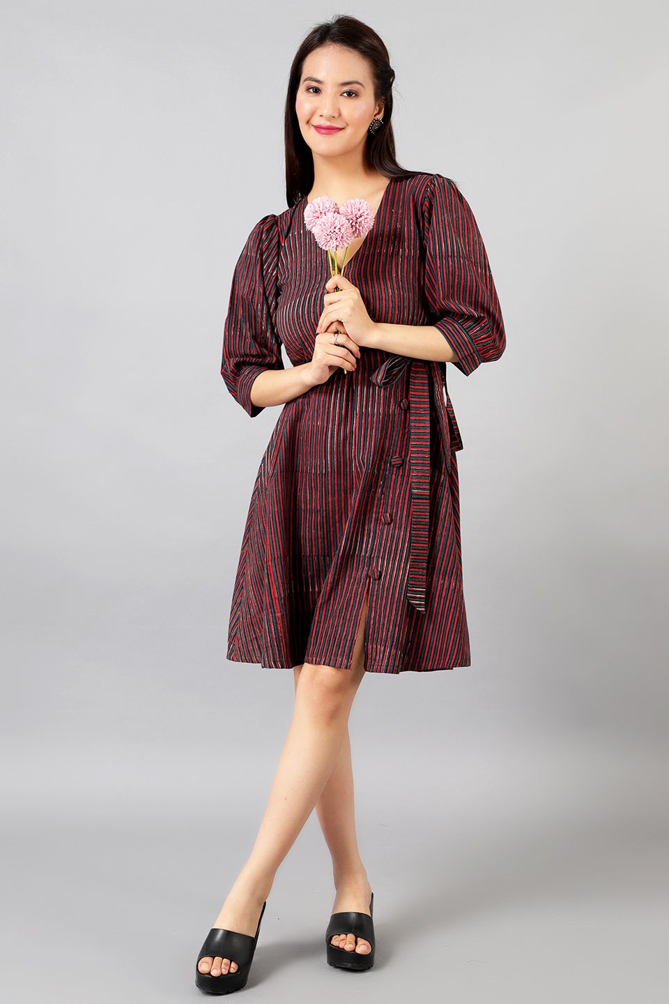 Bagru Cotton Midi Red Dress