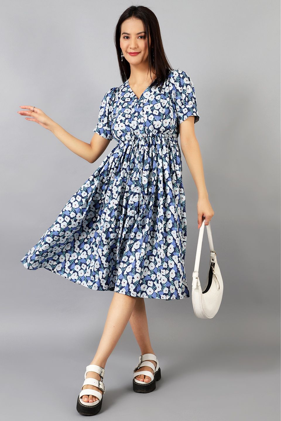 Cotton Midi Blue Dress