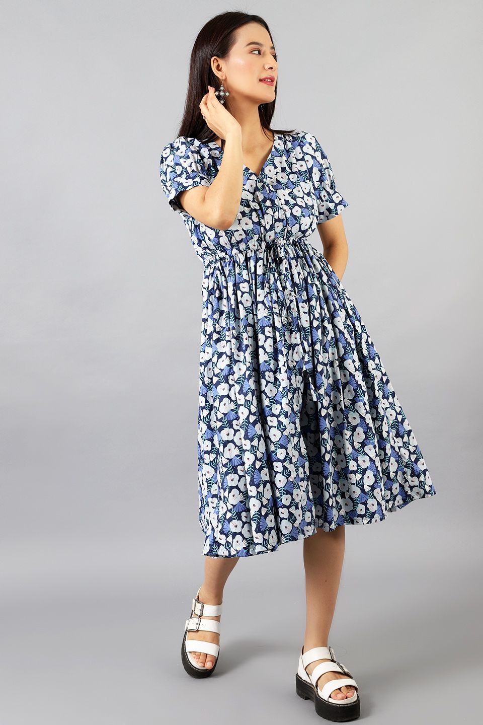 Cotton Midi Blue Dress