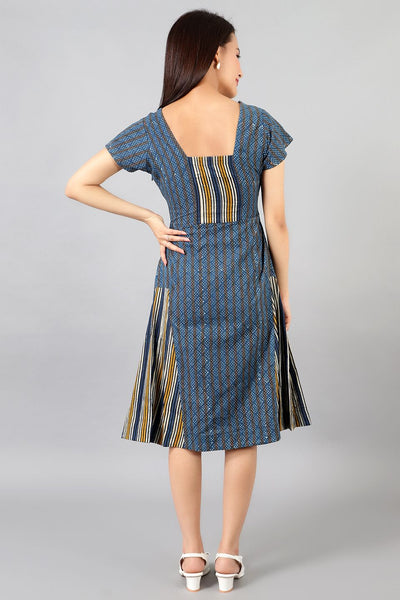 Robe mi-longue bleue Bagru