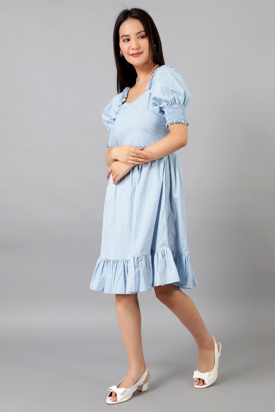 Cotton Midi Blue Dress