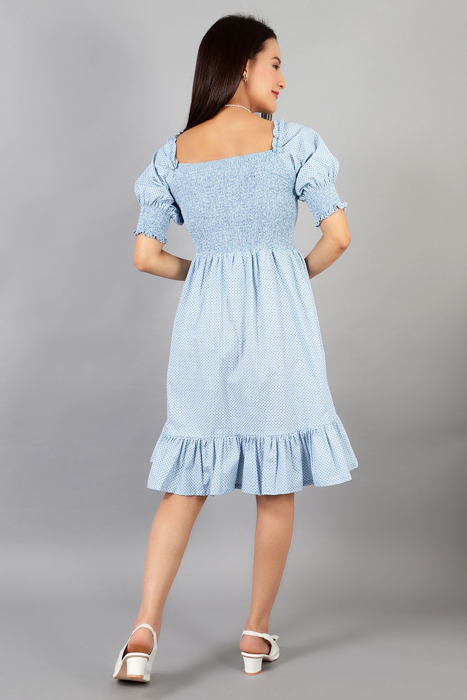 Robe mi-longue en coton bleu