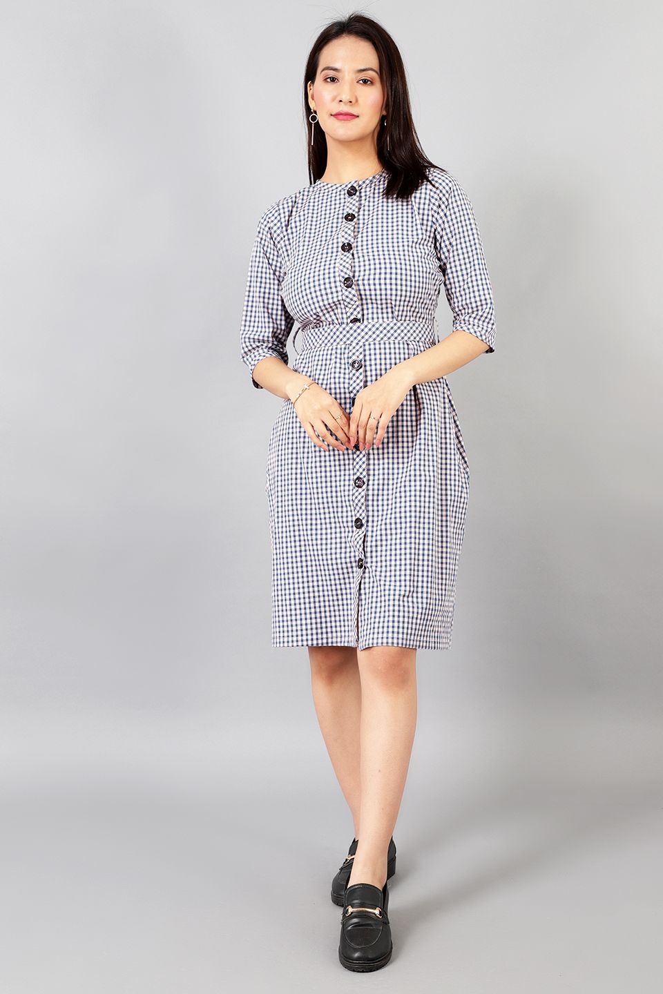 Robe mi-longue en coton bleu