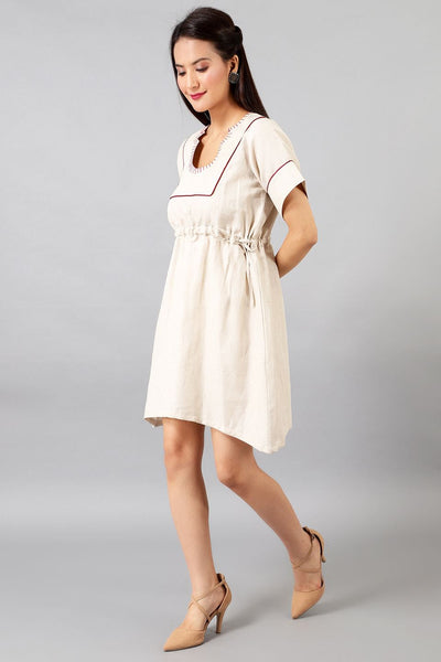 Robe mi-longue en coton et lin beige