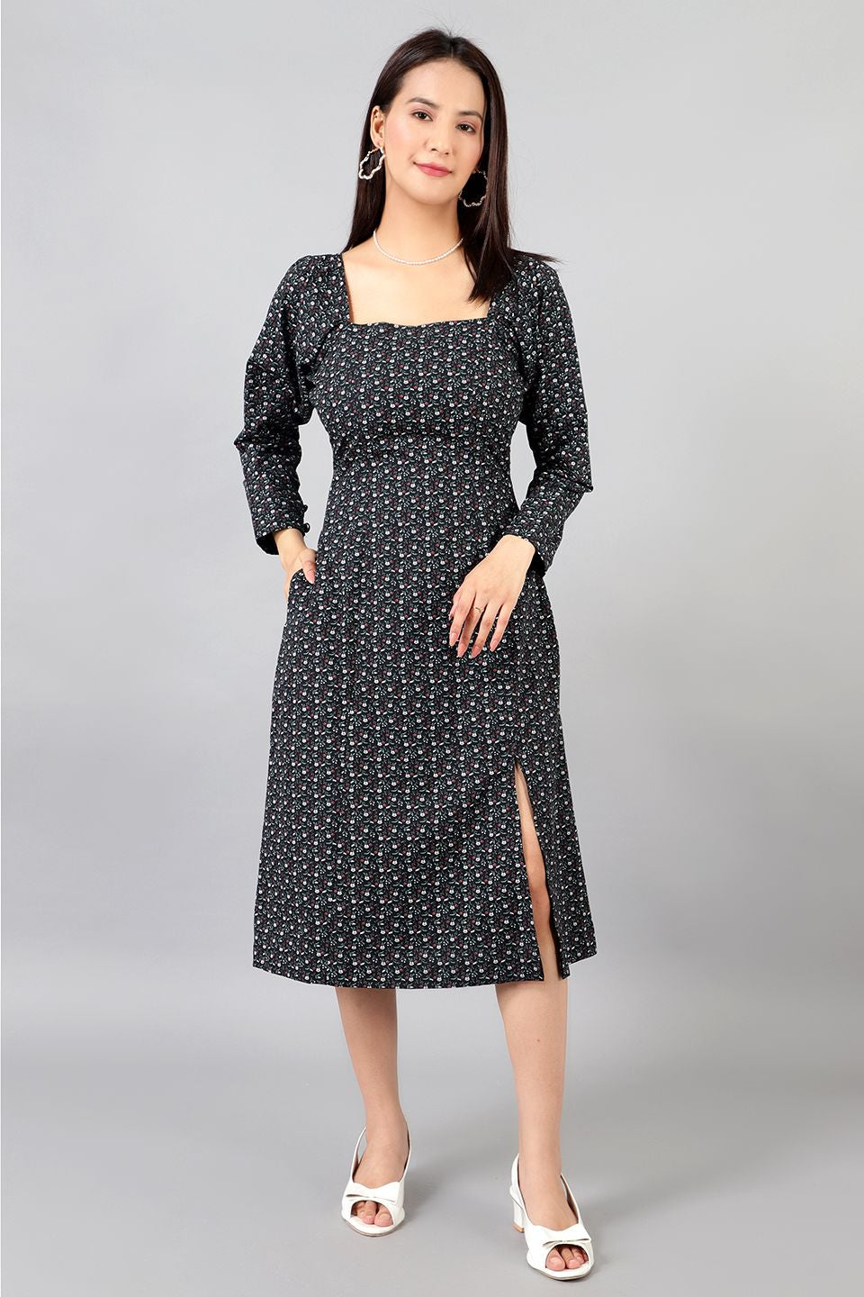 Cotton Midi Black Dress