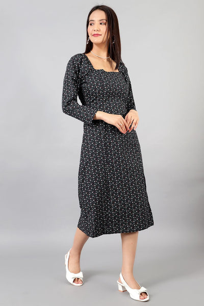 Robe mi-longue noire en coton