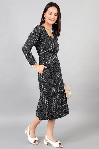 Robe mi-longue noire en coton