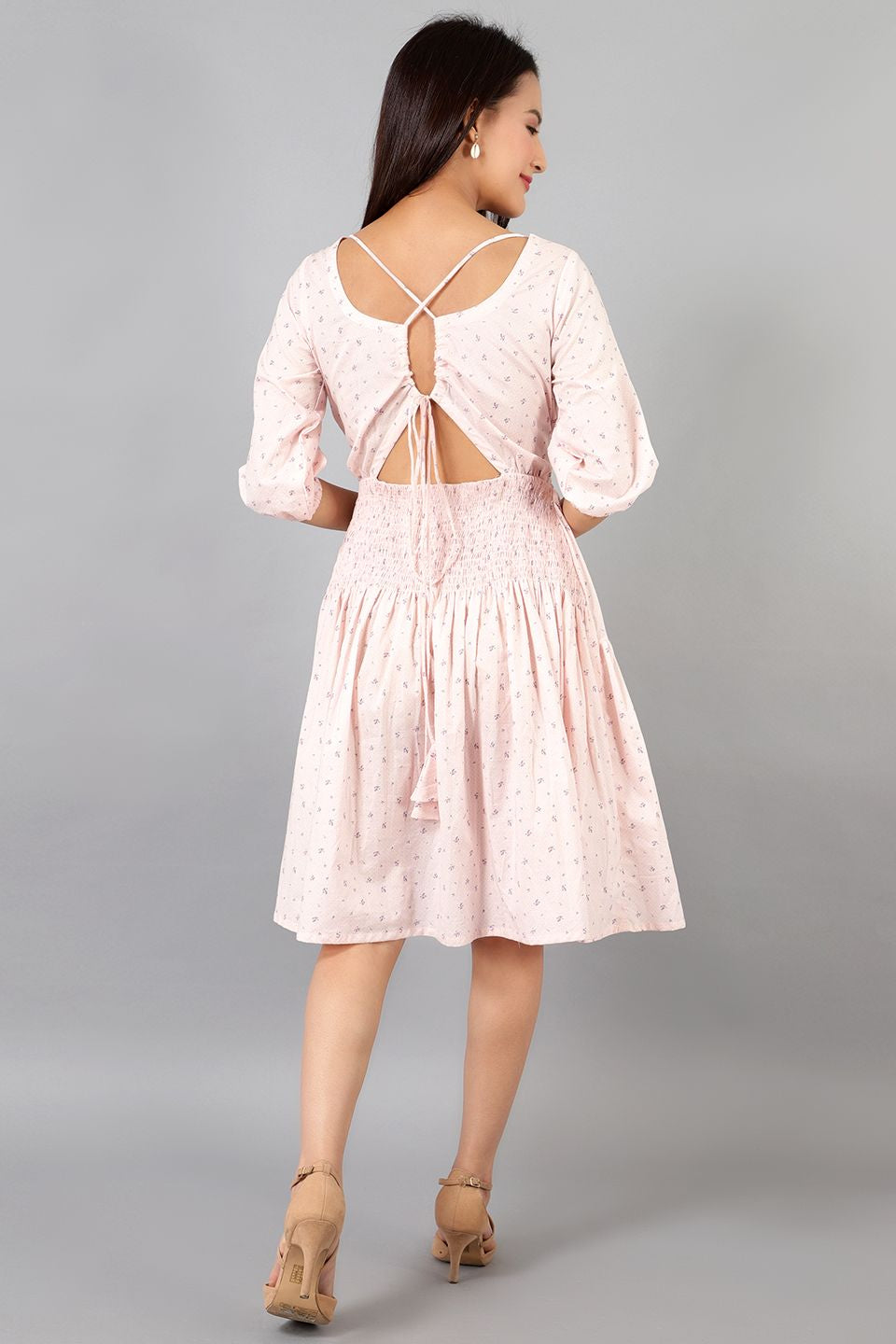 Robe mi-longue en coton rose