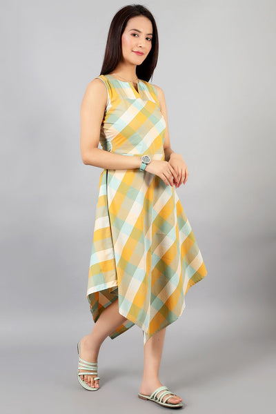 Robe mi-longue en coton jaune