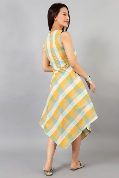 Robe mi-longue en coton jaune