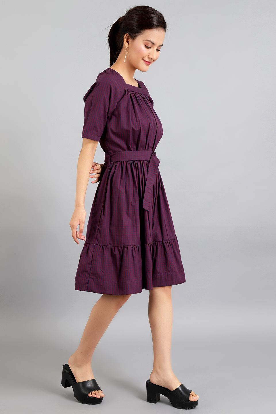 Baumwoll Midi Purple Kleid