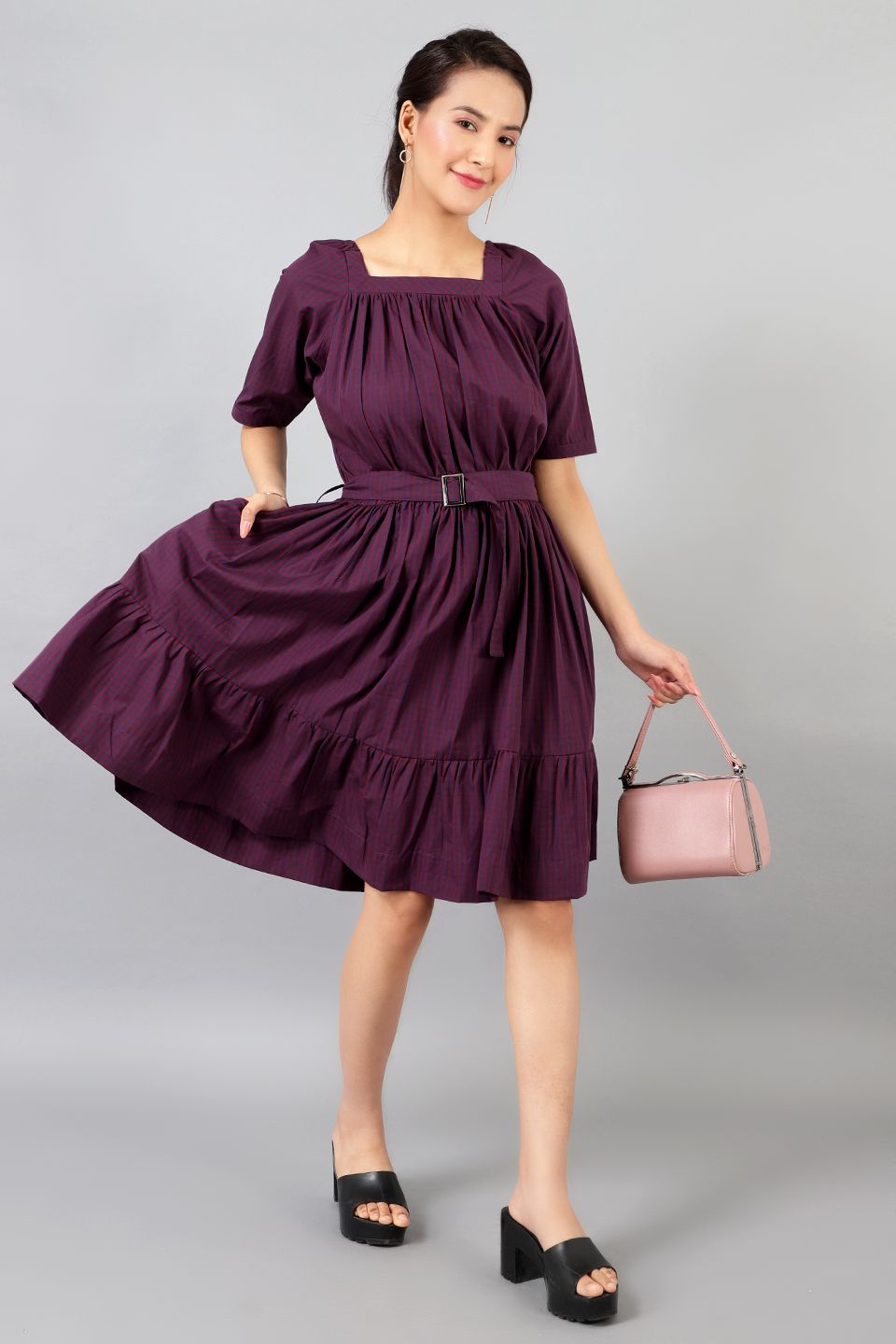 Baumwoll Midi Purple Kleid