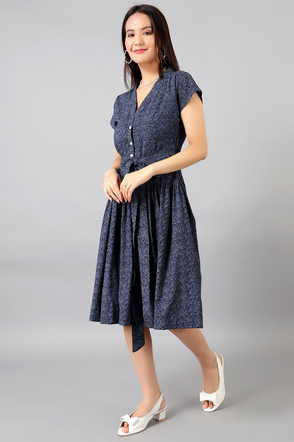 Cotton Midi Blue Dress