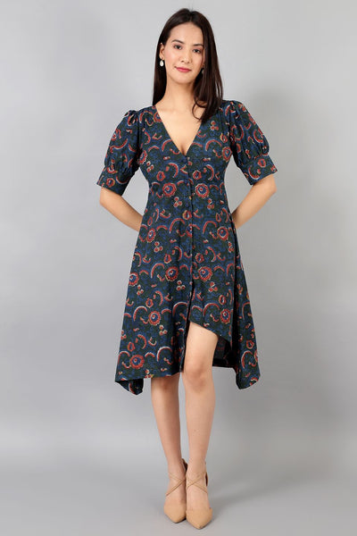 Robe mi-longue bleue Bagru