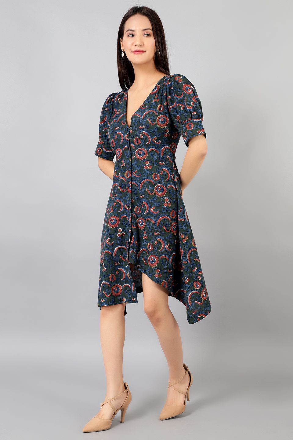 Robe mi-longue bleue Bagru