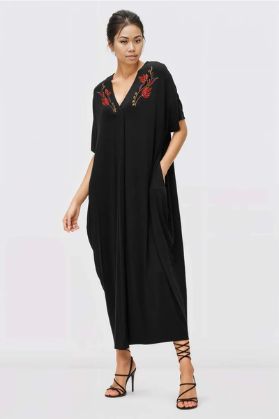 Dolman Sleeve Jersey Knit Shift Embroidery Dress