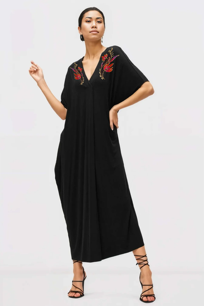 Dolman Sleeve Jersey Knit Shift Embroidery Dress