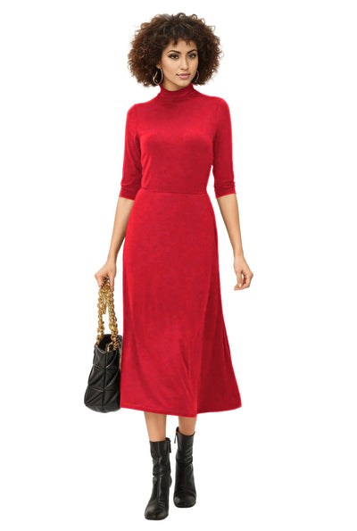 High Neck Jersey Knit A-Line Dress