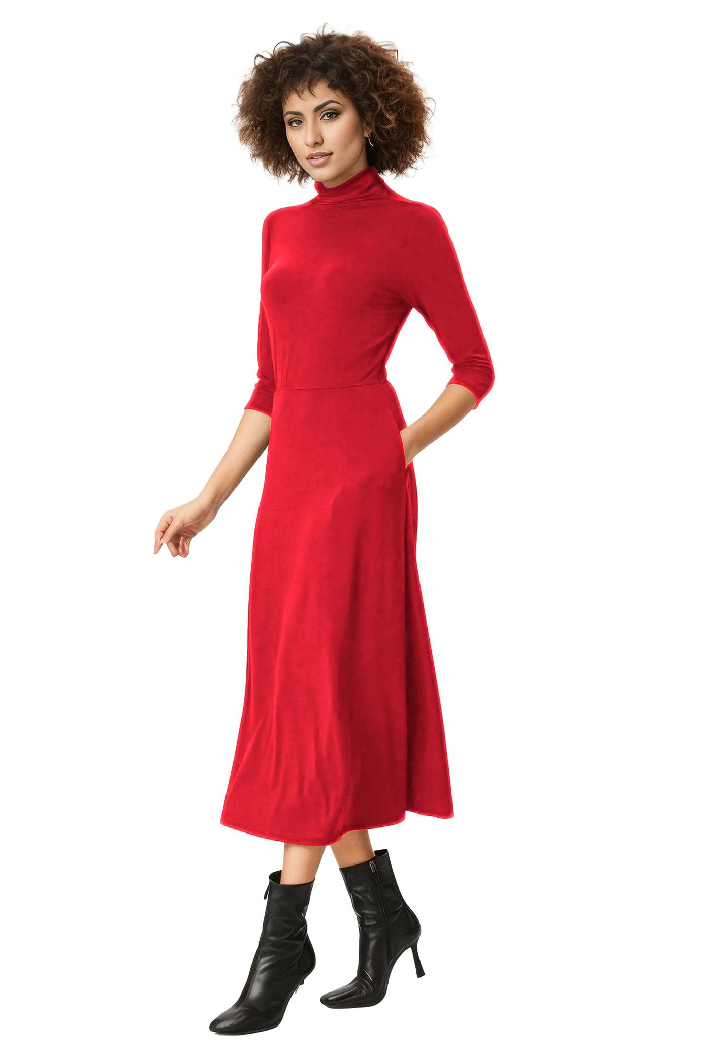 High Neck Jersey Knit A-Line Dress