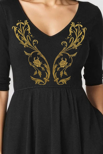 Cotton Jersey Fit And Flare Embroidery Dress