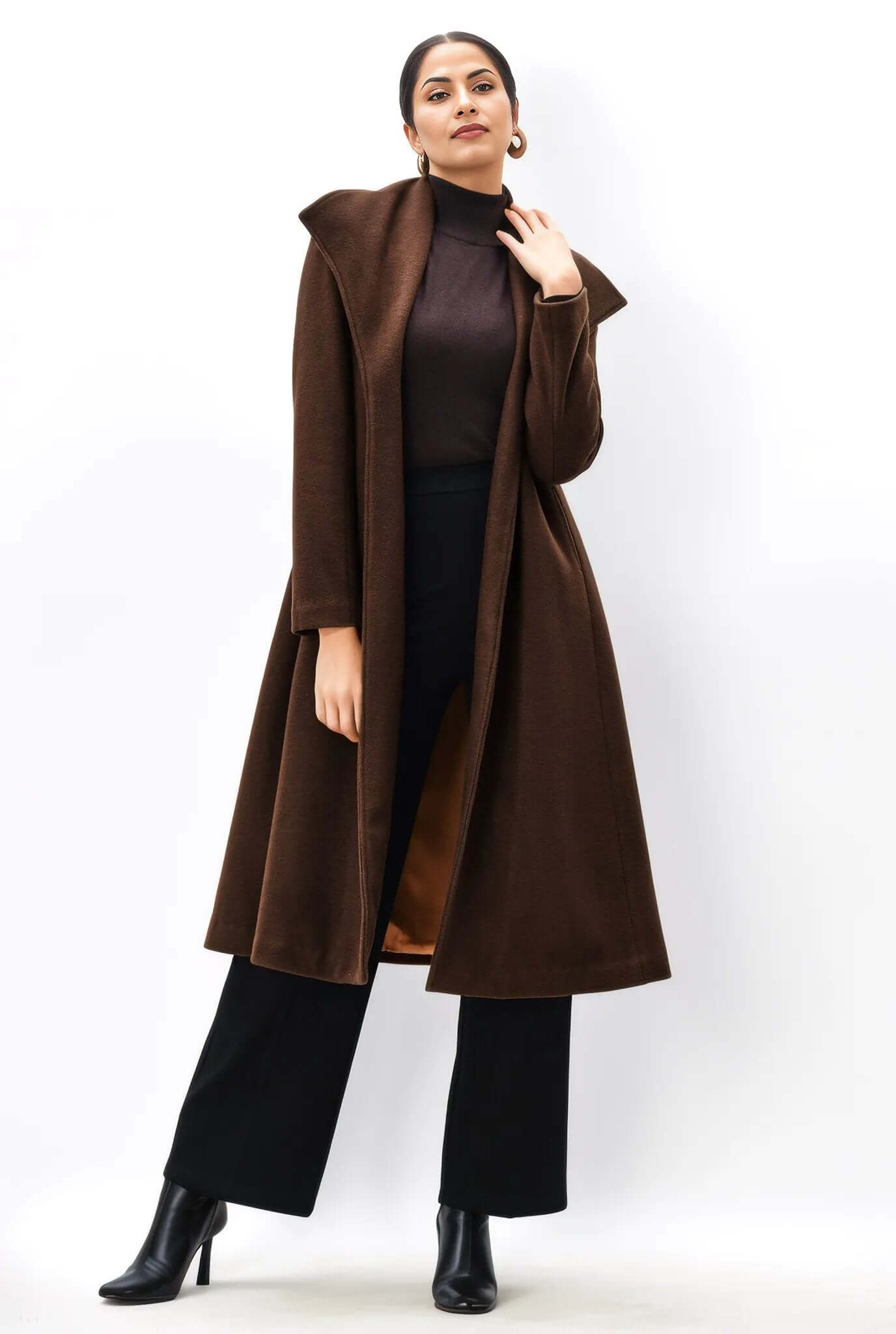 Melton-Look Wool Blend Sash-Tie Coat