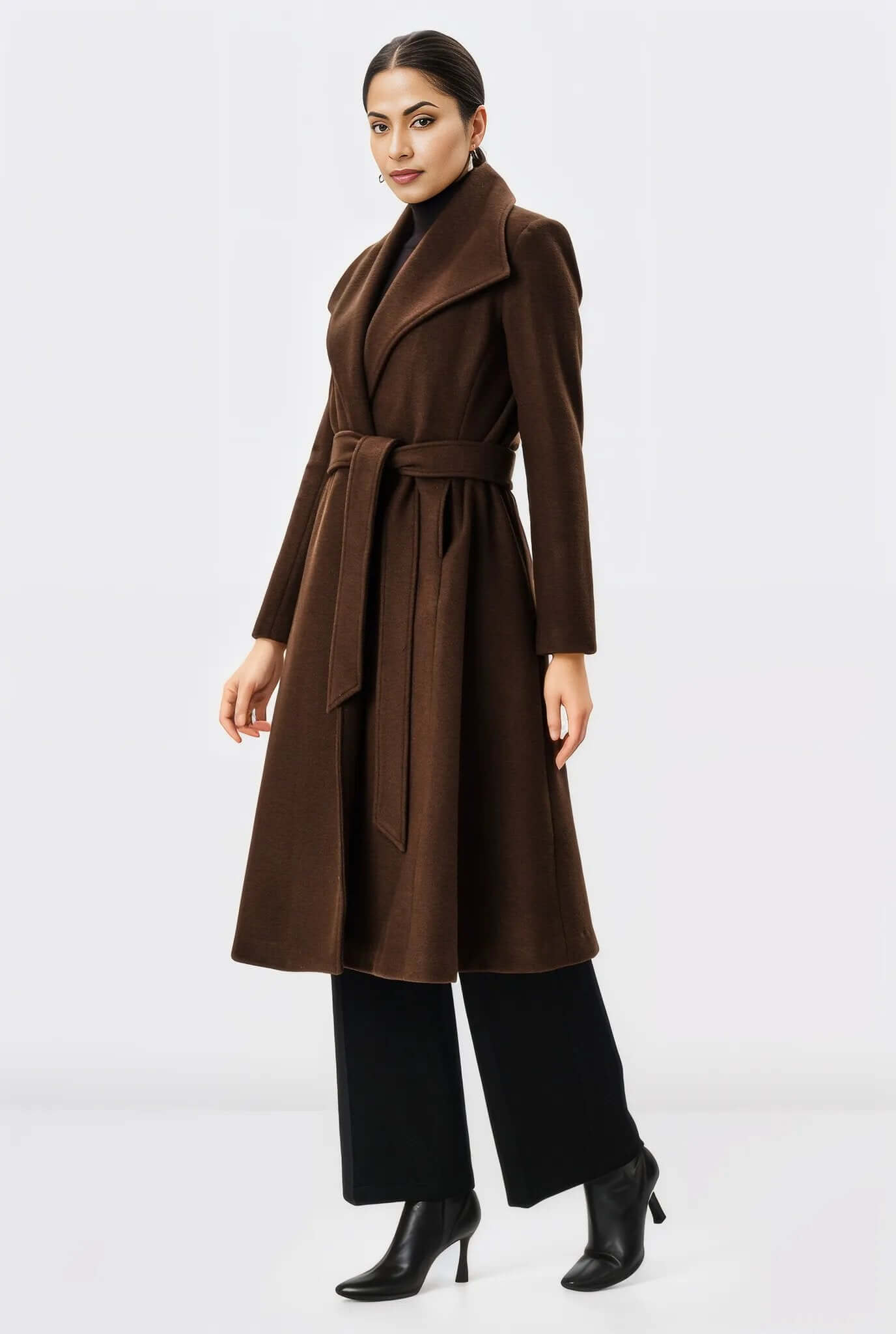 Melton-Look Wool Blend Sash-Tie Coat