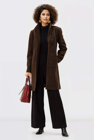 Envelope Collar Melton-Look Wool Blend Sash-Tie Coat