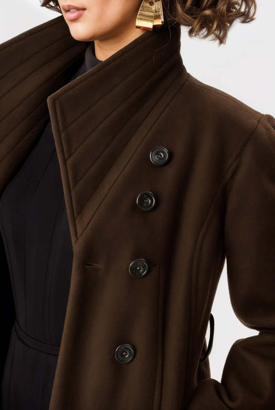 Envelope Collar Melton-Look Wool Blend Sash-Tie Coat