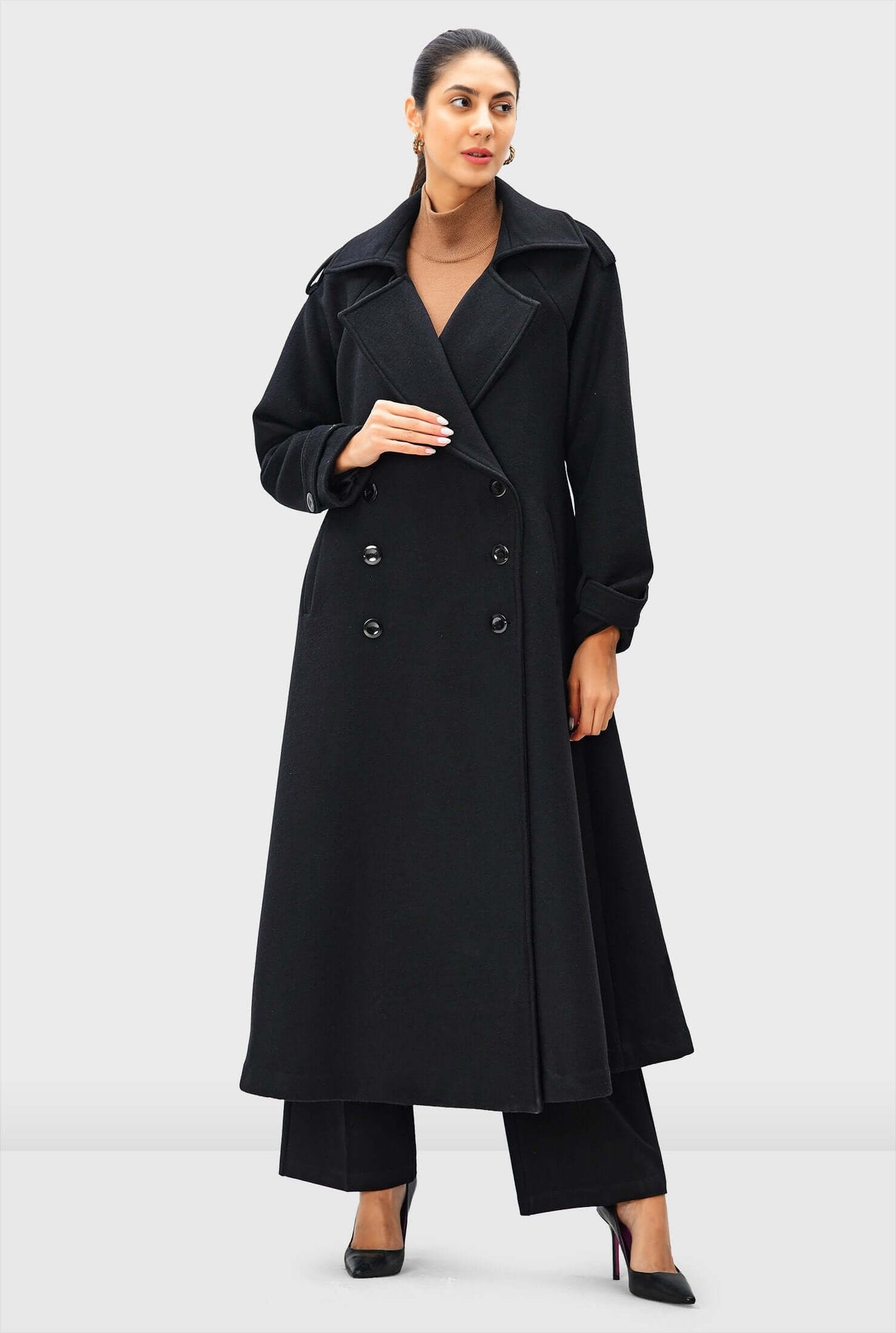 Melton-Look Wool Blend Trench Coat