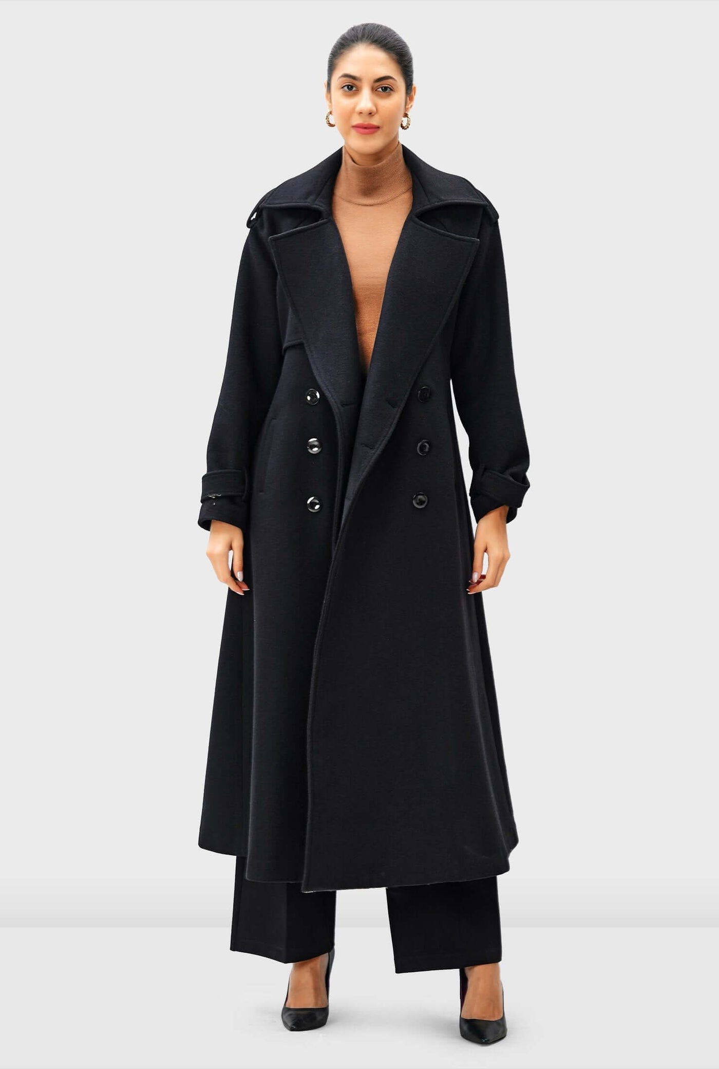 Melton-Look Wool Blend Trench Coat