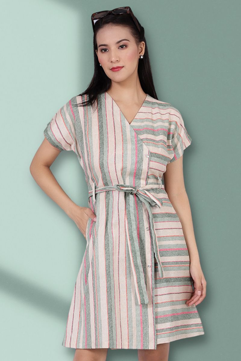Cotton Linen Mini Multicolored Dress