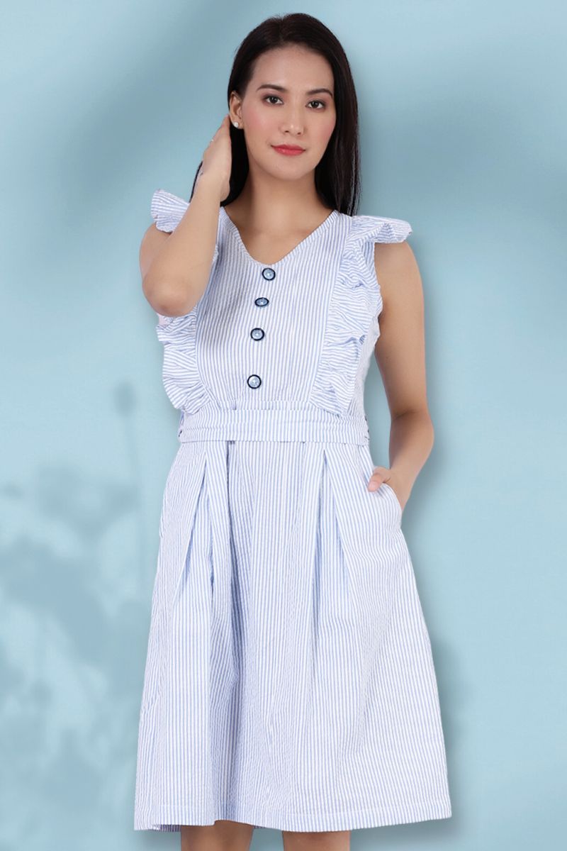 100% Cotton Midi Blue Dress