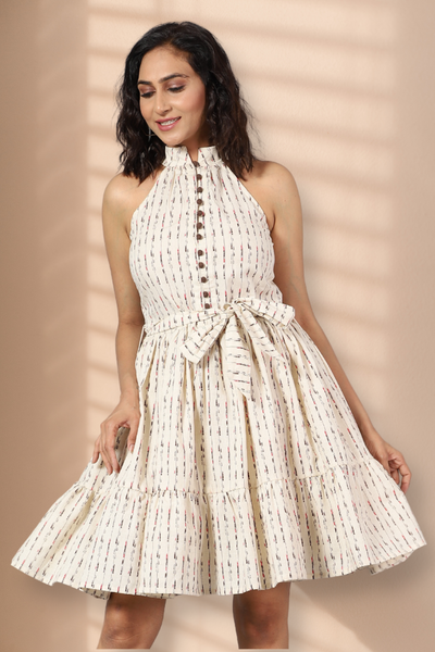 Cotton Linen Mini Cream Dress