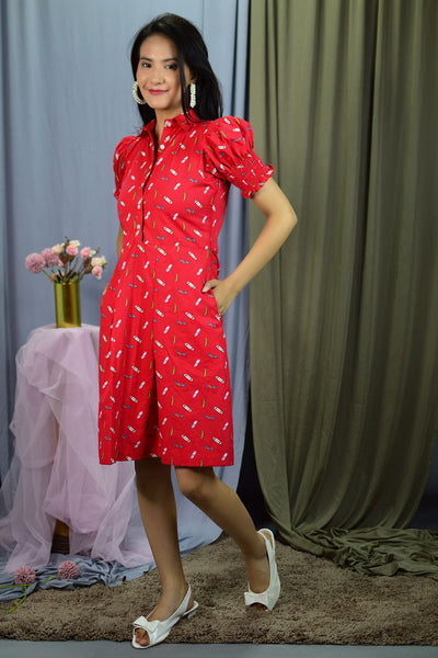 100% Cotton Midi Red Dress