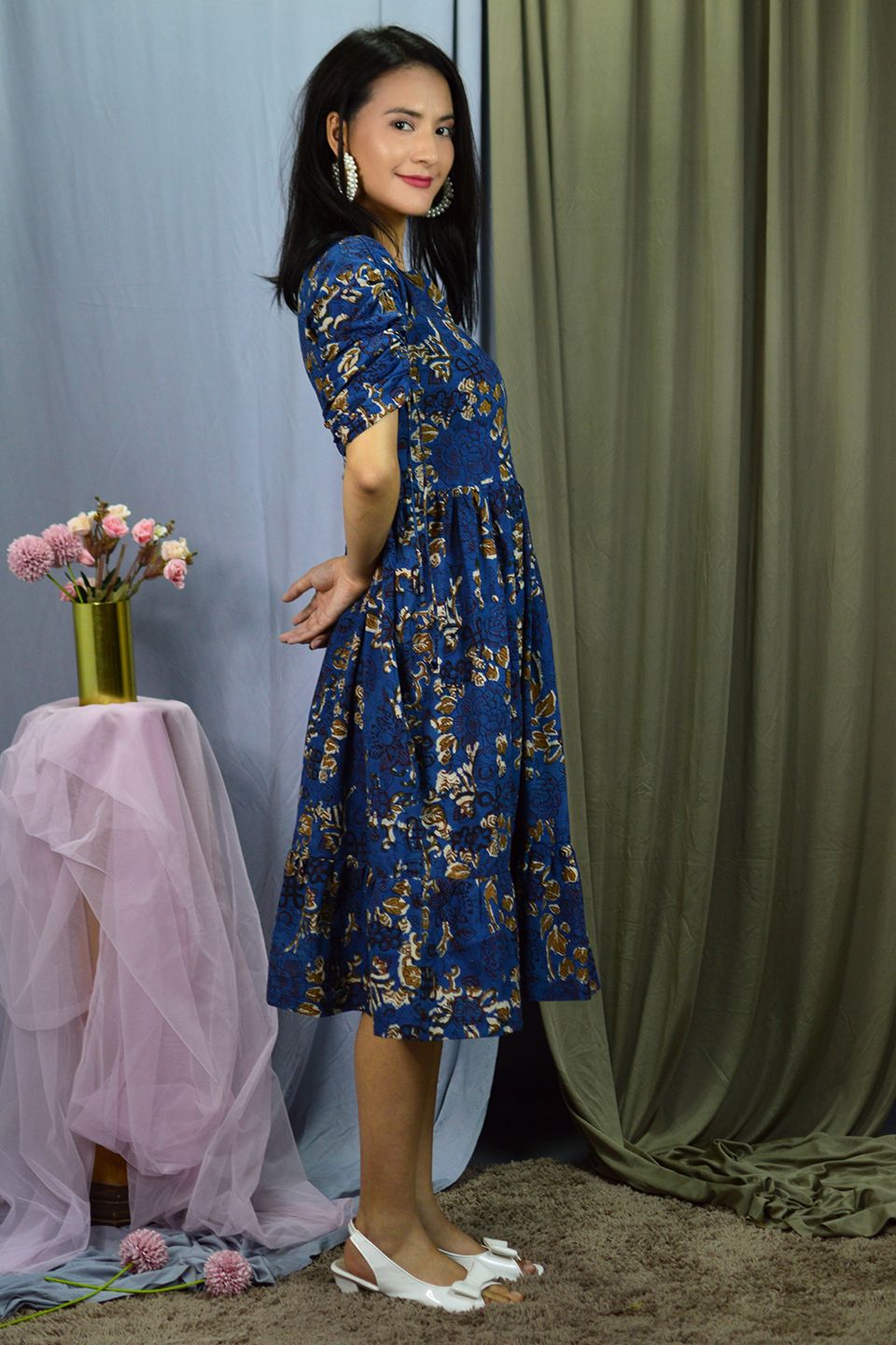 Bagru Midi Blue Dress