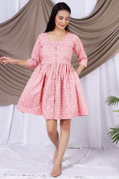 100% Premium Cotton  Pink Mini Dress 