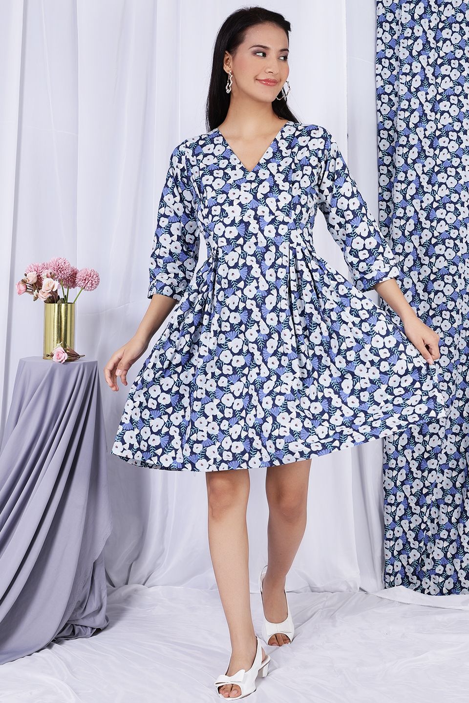100% Premium Cotton  Blue Mini Dress 