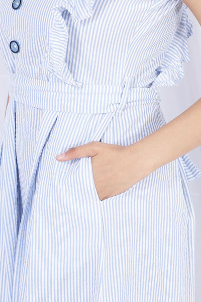 100% Premium Cotton  Blue Midi Dress 