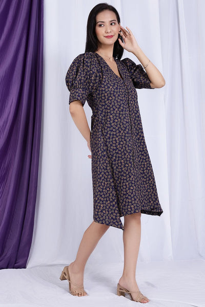 100% Premium Cotton  Purple Midi Dress 