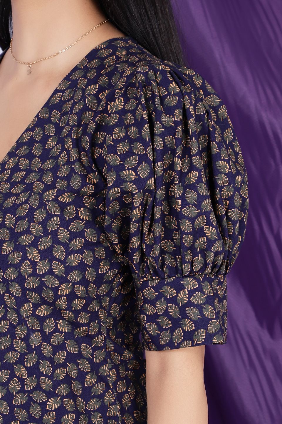 100% Premium Cotton  Purple Midi Dress 