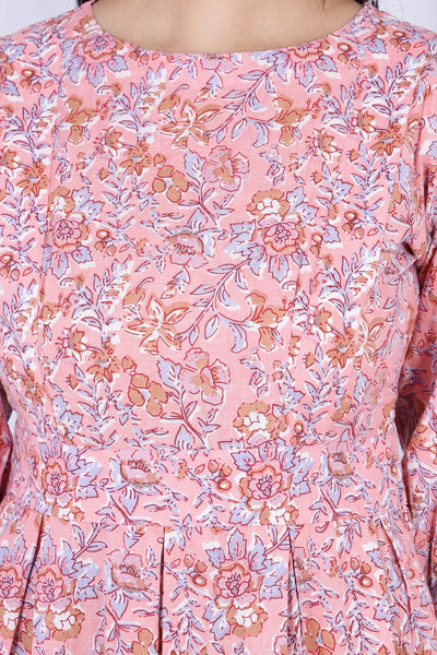 Bagru Jaipur Cotton  Pink Midi Dress 