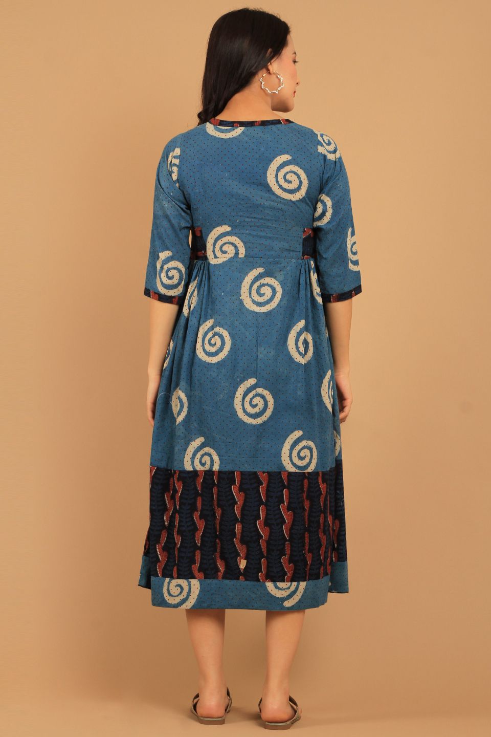 Bagru Blue Cotton Midi Dress