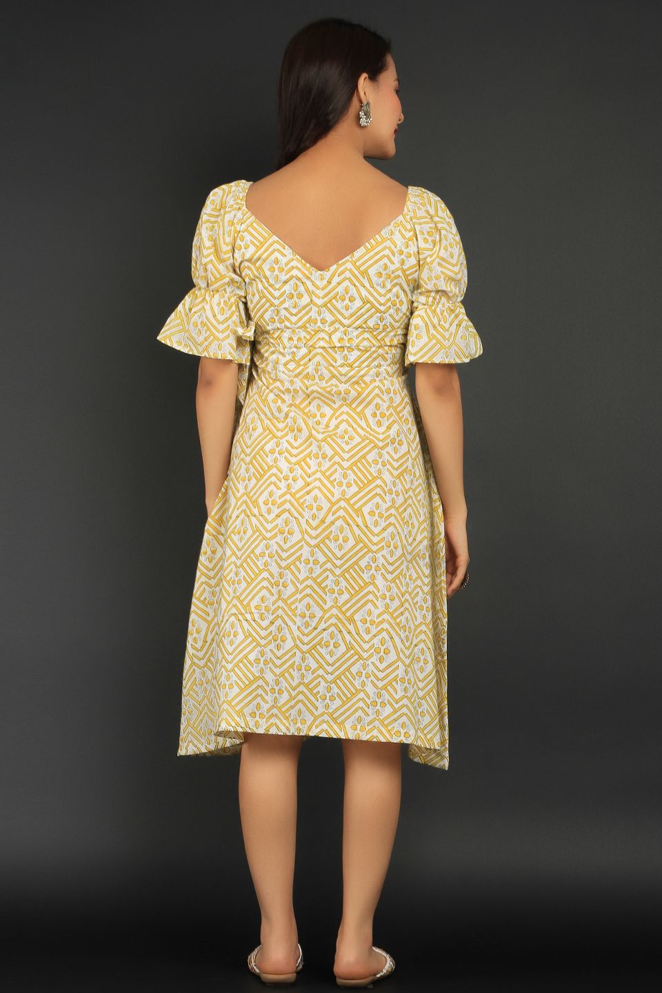 Bagru Yellow Cotton Mini Dress